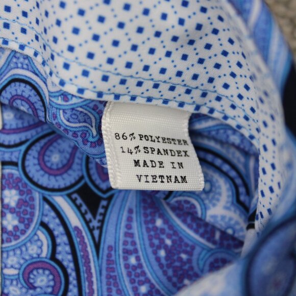 Construct Flip Cuff Shirt Mens Medium 15-15 1/2 Blue Floral 4 Way Stretch L/S - Picture 9 of 13